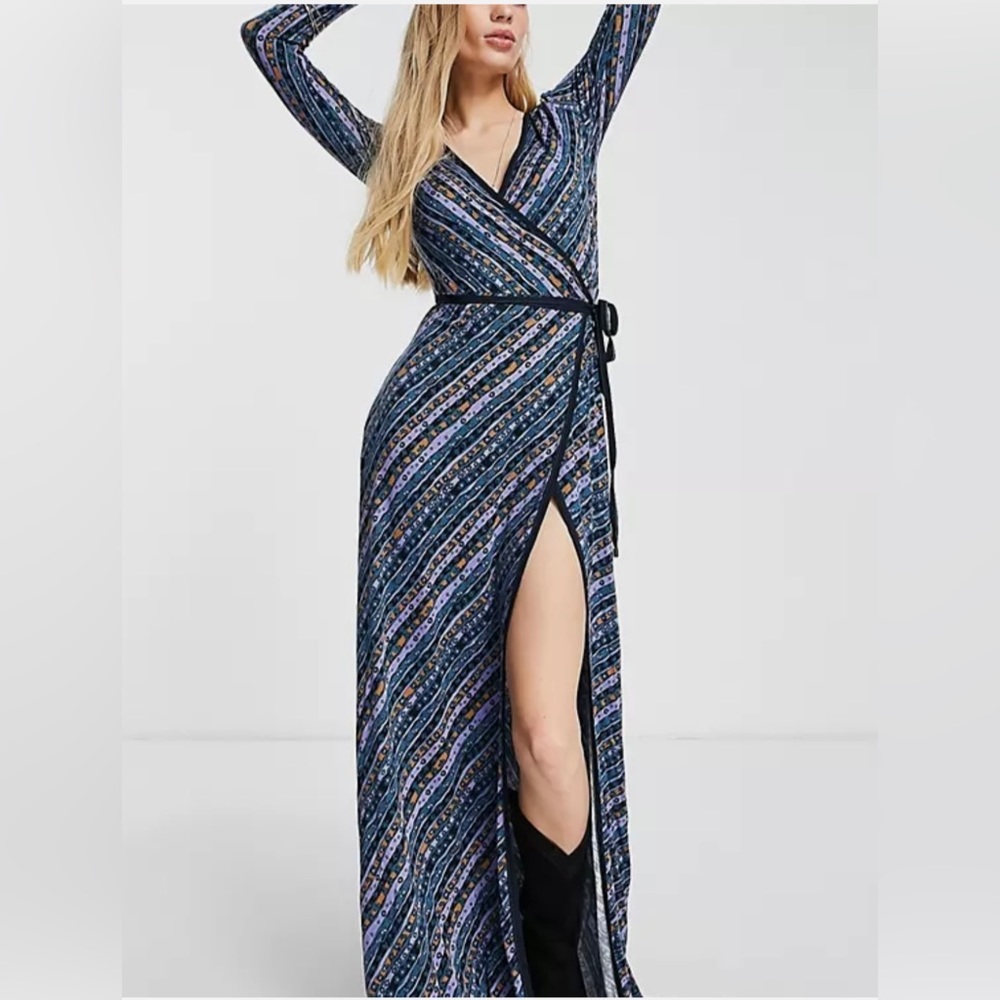 Free People Phoebe printed jersey wrap maxi dress